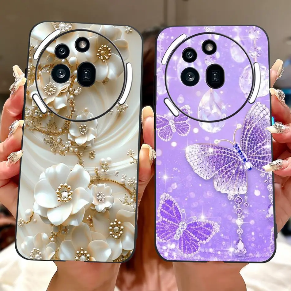 Elegant Butterfly Cat Printed Black Silicone Soft Phone Case