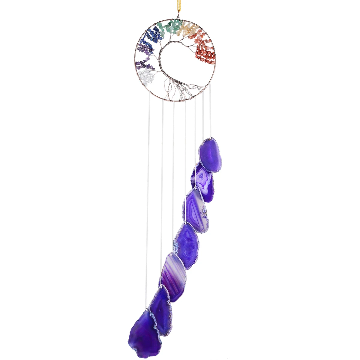 7 Chakra Crystal Tree Of Life Agate Slices Wind Chimes Reiki Healing Wall Hanging Ornaments For Window Home Decoration