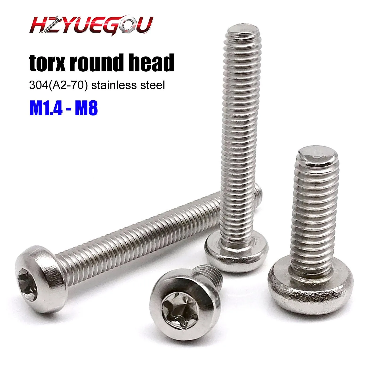 HZYUEGOU M1.4 M1.6 M2 M2.5 M3 M4 M5 M6 M8 GB2672 Sechs-Flügel-Torx-Schraube mit Rundkopf, 304 Edelstahl, Verlängert, 3-100mm