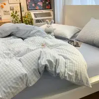 Classic Plaid Bedding Set No Filler Blue Green Duvet Cover Flat Sheet Pillowcases Single Full Queen Size BedSpread Home Textile 3