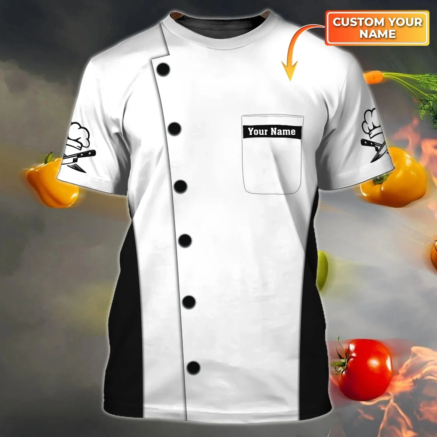 Chef Life Shirt Sommer Herren T-Shirt personalisierter Name Meisterkoch 3D gedruckt Unisex T-Shirt Bäckerei Chef Casual T-Shirt DW60 – Detail 14