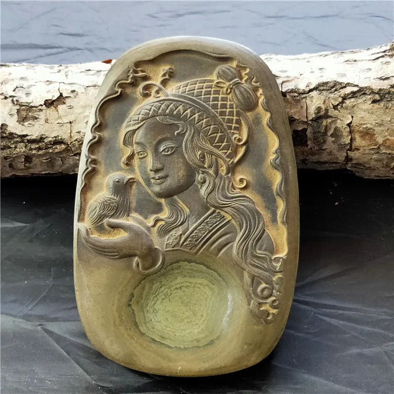 

Original Stone Inkstone, Four Treasures of the Study, N ü wa Pattern, 20 in Length, 13 in Width, Exquisite Carving Craftsman