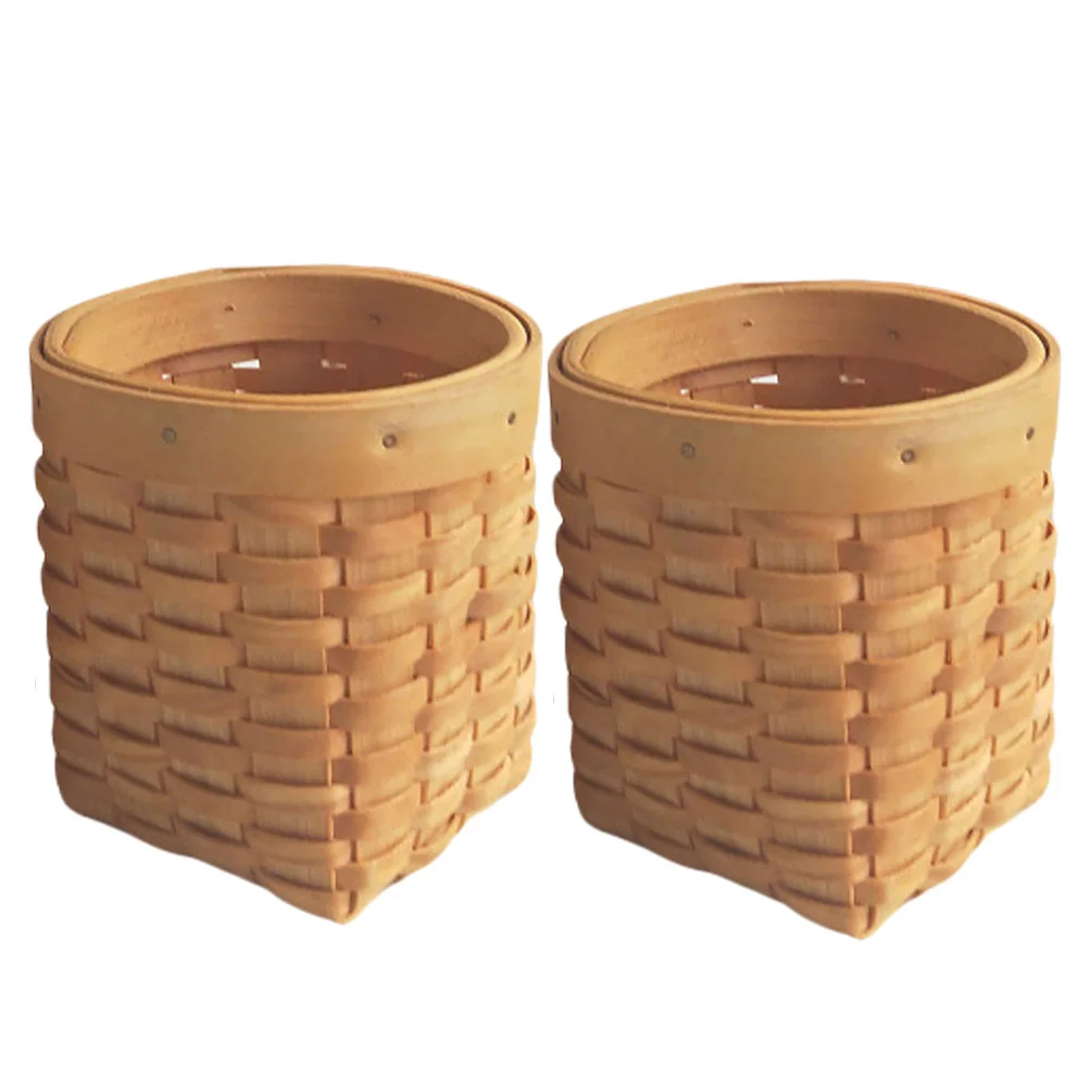 

2 Pcs Woven Pen Holder Hand Storage Basket Manual Desktop Wood Chips Sundries Container