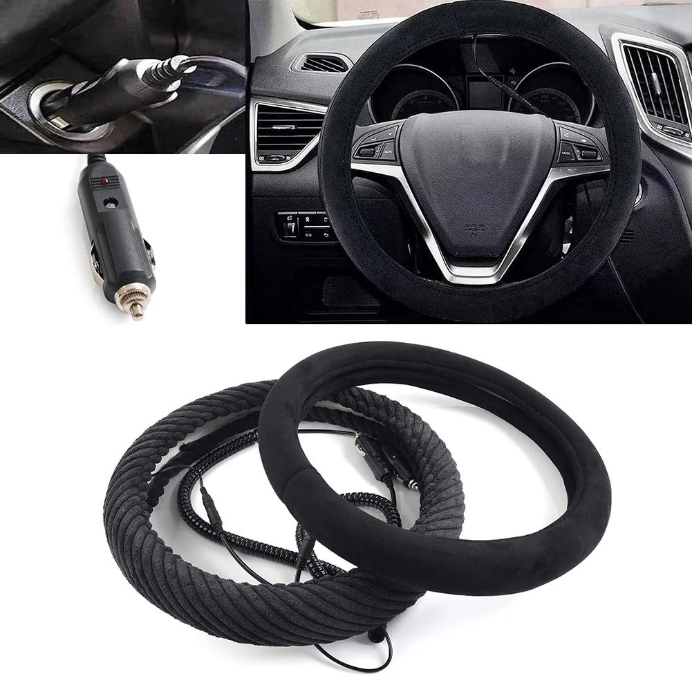 

Car Heated Steering Wheel Cover Tangle Free Design Heating Hand Warmer 14.5-15.5in