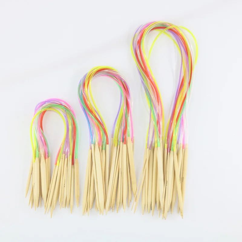 18Pcs/Set Circular Knitting Needles Bamboo Crochet Sewing Knitting Double Cusp Hooks Soft Tube Needle Craft Tools Set 40-120cm