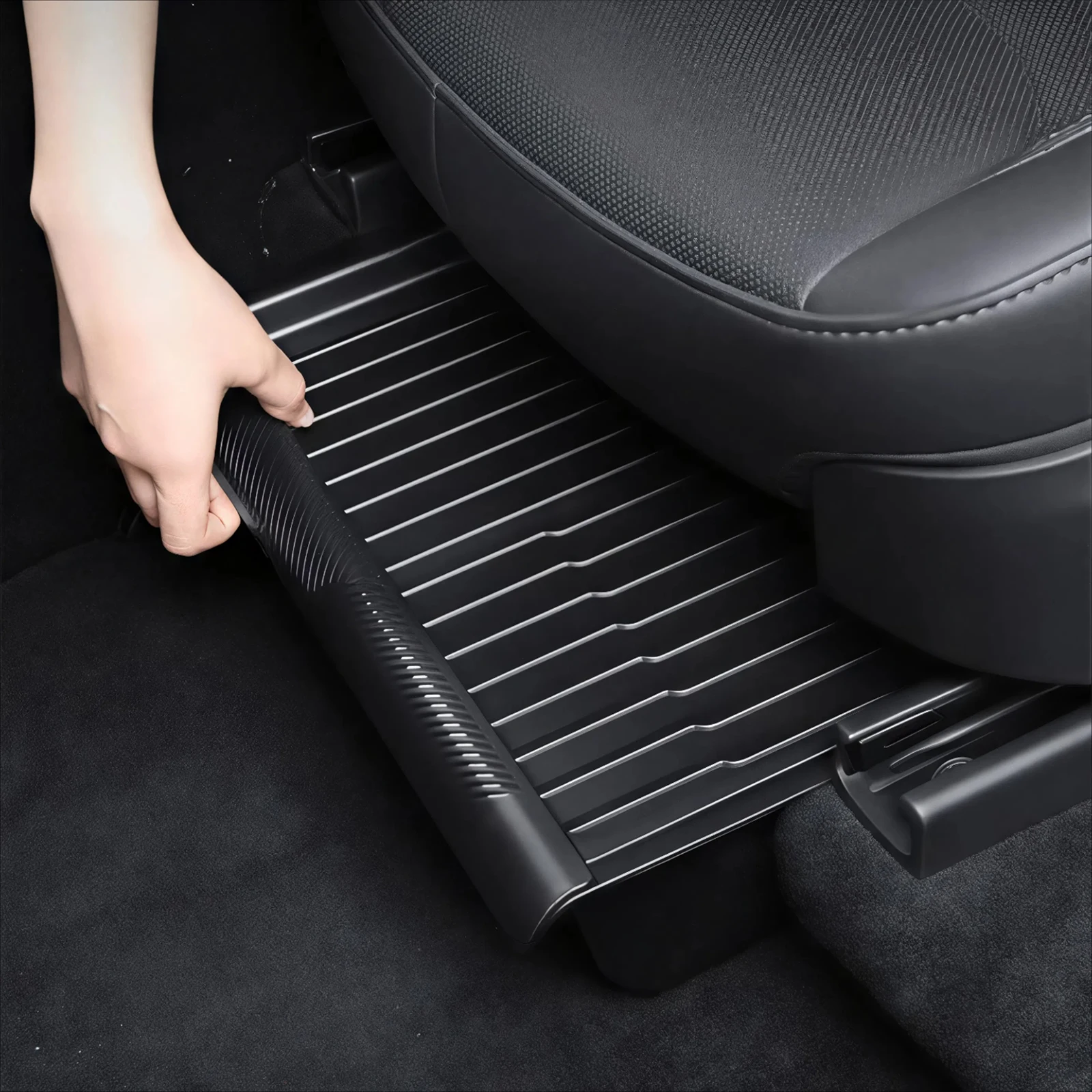 CNSPEED-caja de almacenamiento debajo del asiento, bandeja organizadora oculta de TPE, caja espacial con tapa para Tesla Model Y Juniper 2025-2026