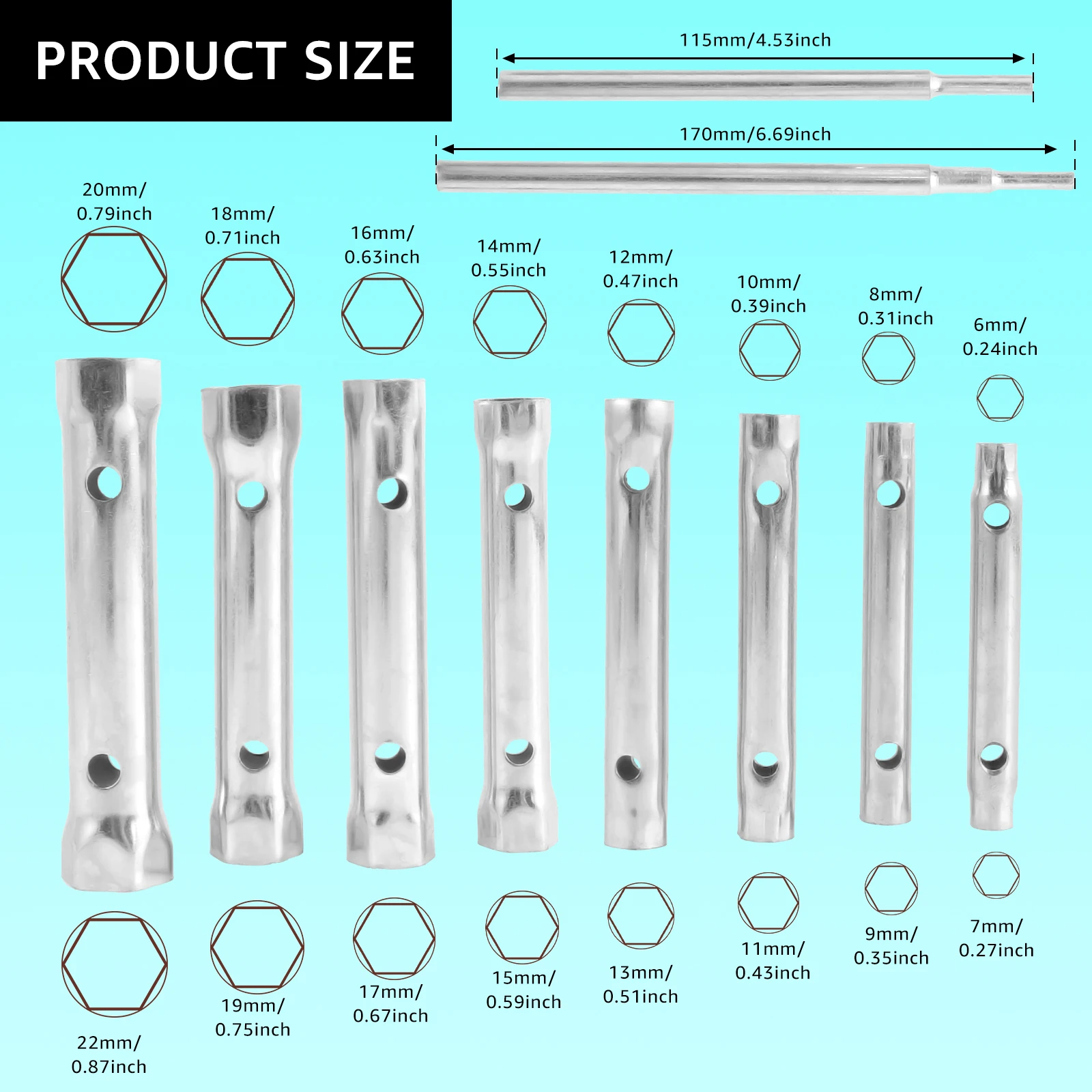 10Pcs Shower Valve Socket Wrench Set Carbon Steel Plumber Socket Wrench Double-Ended Tubular Spanner Set Tap Installation Wrench 2