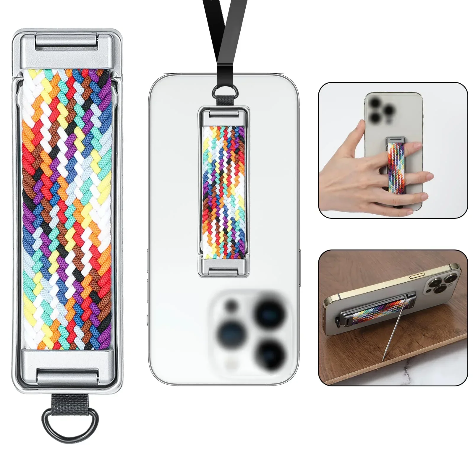 Universal Collapsible Phone Ring Holder with Lanyard