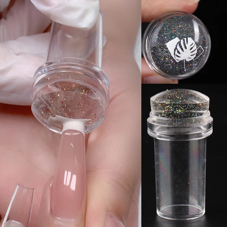 TransparentNailStamperWithScraperJellyGlitterSiliconeStampFor