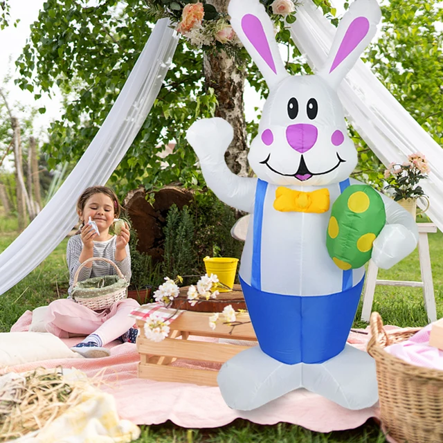 1.9M Easter Rabbit Inflatable Toy Model with Build-in LED Light Luminous Cute Easter Bunny Outdoor Home Party Prop Decoration 1
