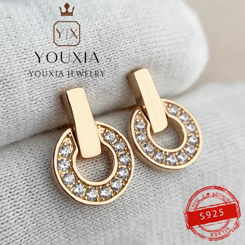 

Серьги премиум-класса из серебра 925 пробы в западном стиле, роскошные серьги с логотипом, модный подарок для пары, сверкающие персонализированные ювелирные изделия