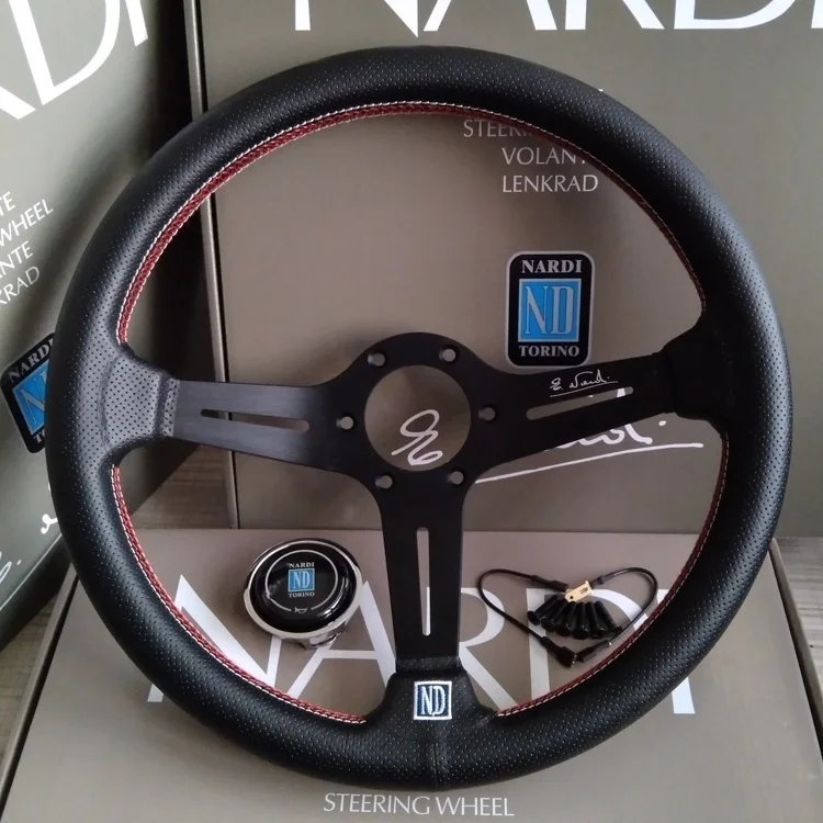 ND 14 Inch 350mm Universal  Leather Auto Racing Steering Wheel Deep Corn Drifting Sport Steering Wheel Car Accessories NARDI