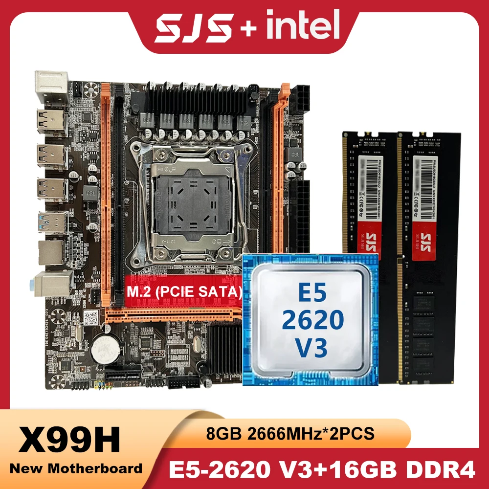 

SJS X99 Motherboard X99 Set Kit Xeon E5 2620 V3 CPU Processor 16G(2*8) DDR4 RAM Memory LGA 2011-3 SATA/ PCI-E M.2 Slot placa mãe