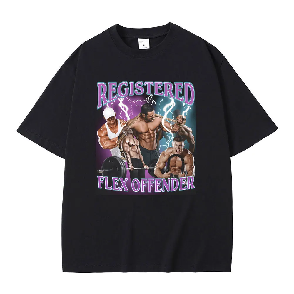 

Registered Flex Offender Funny Bodybuilder Workout Gym Graphics Tshirt Men Casual Oversized T-shirt Men's Soft Cotton T Shirts