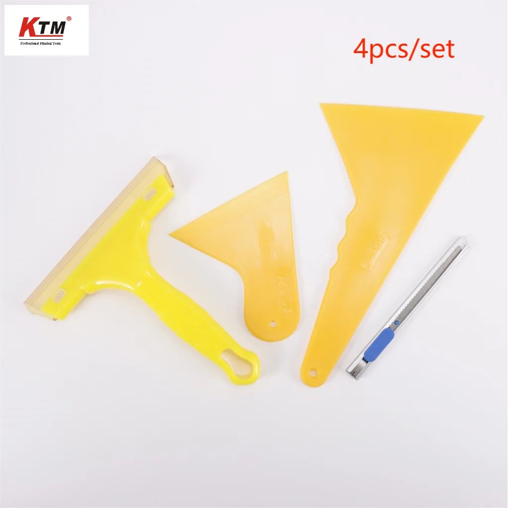 KTM 4pcs 자동차 비닐 포장 도구 필름 스퀴지 스크레이퍼 차량 스티커 설치 키트 커터 나이프 자동차 스타일링 자동차 액세서리