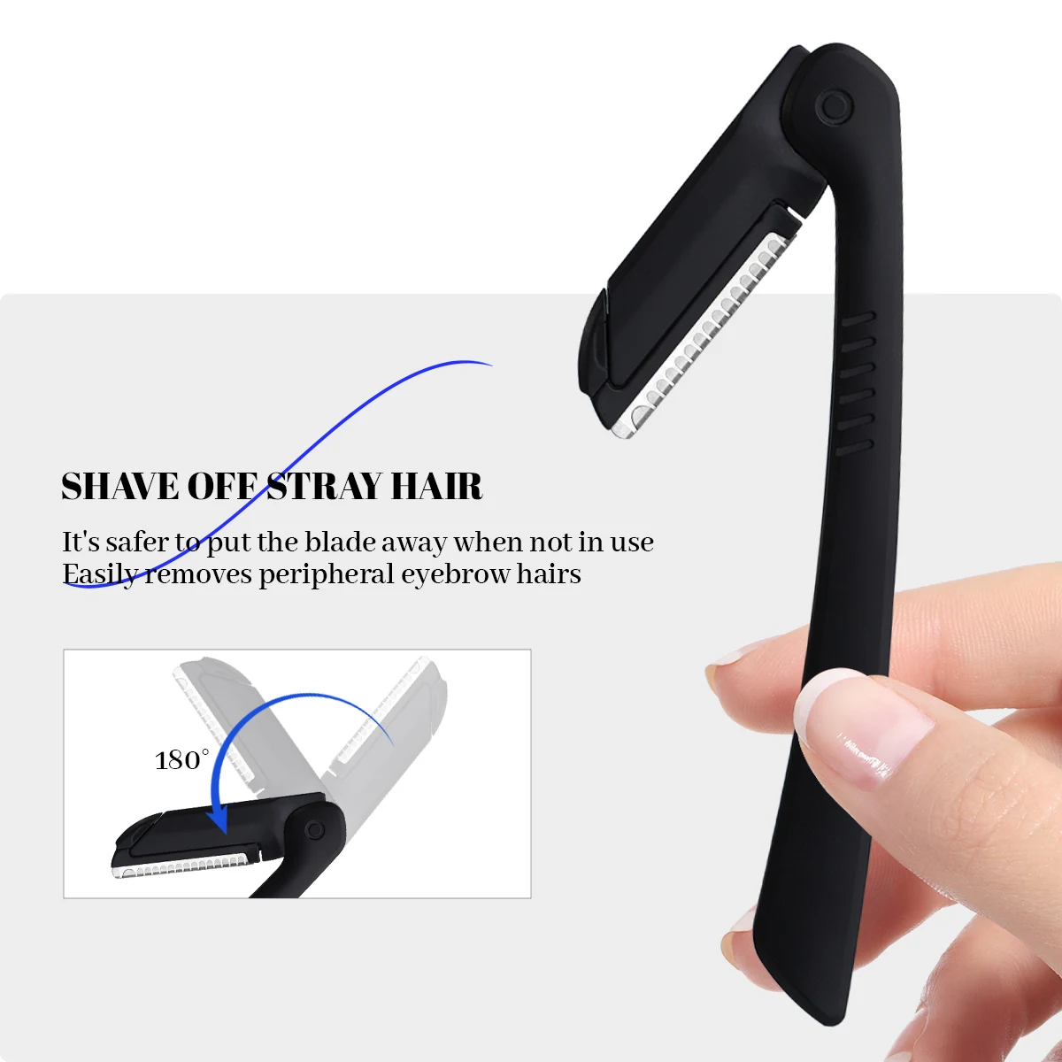 A foldable eyebrow trimmer +5 replacement blades combination set can be used for eyebrow trimming and shaving, which is unisex.