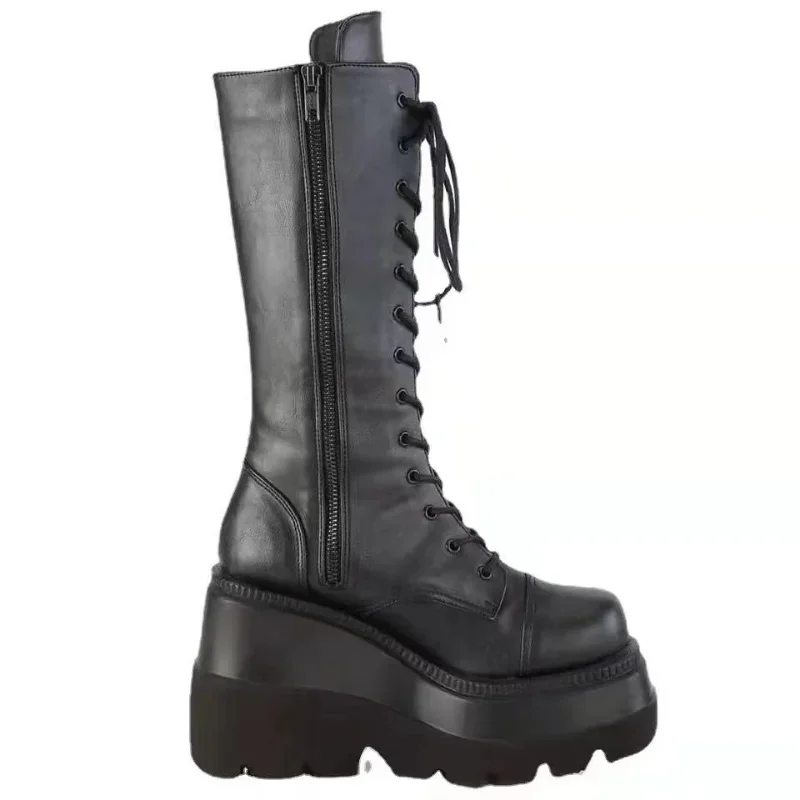 Botas de invierno para mujer, zapatos de plataforma, botines, combate a la lluvia, militares, cortos, de cuero, negro, nuevo Rock Punk, gótico, Lolita, ofertas de liquidación