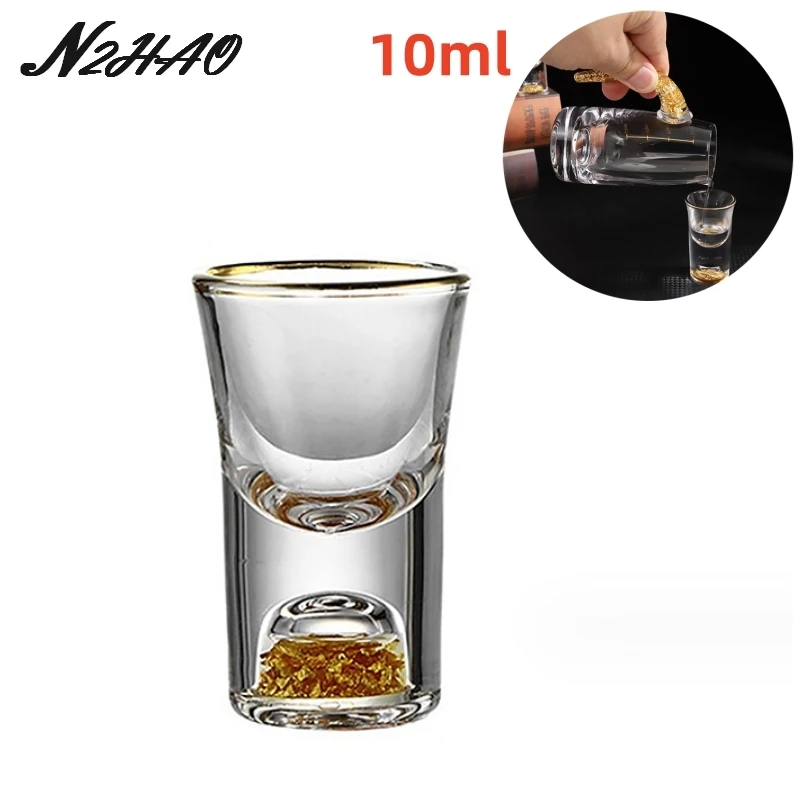 

1pc Crystal Glass Vodka Glass Sake Shochu Glass Bar Liqueur Double Bottom Gold Foil Glass Tea Cup High-end Gifts Hard Liquor