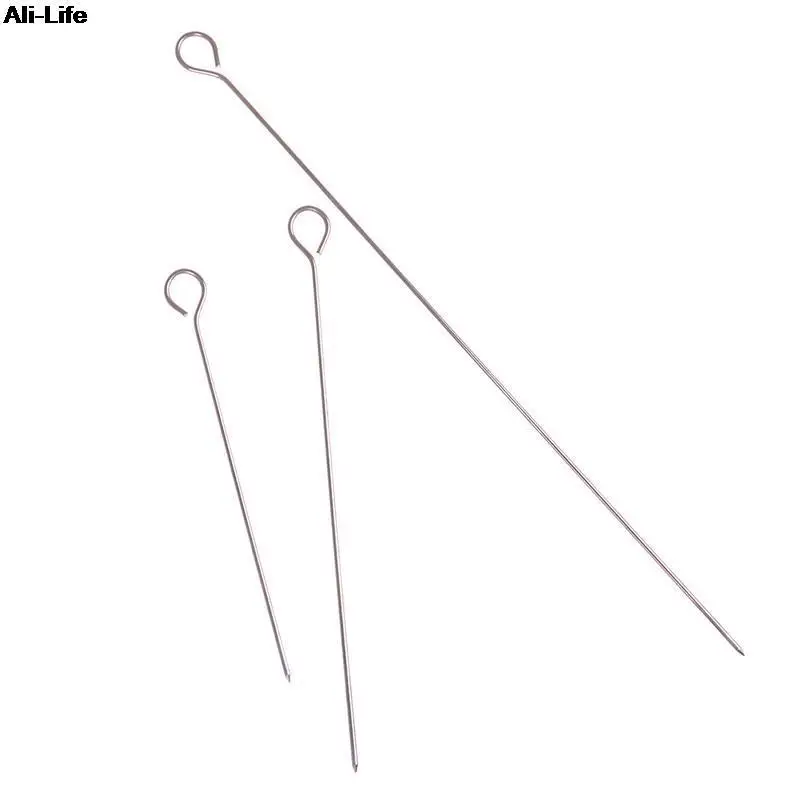 10pcs Outdoor Camping Picnic Meat Goose Round Roast Skewers Stick Stainless Steel BBQ Needle Barbeque Skewers Kitchen Utensils barbecue skewers bbq grilling accessories