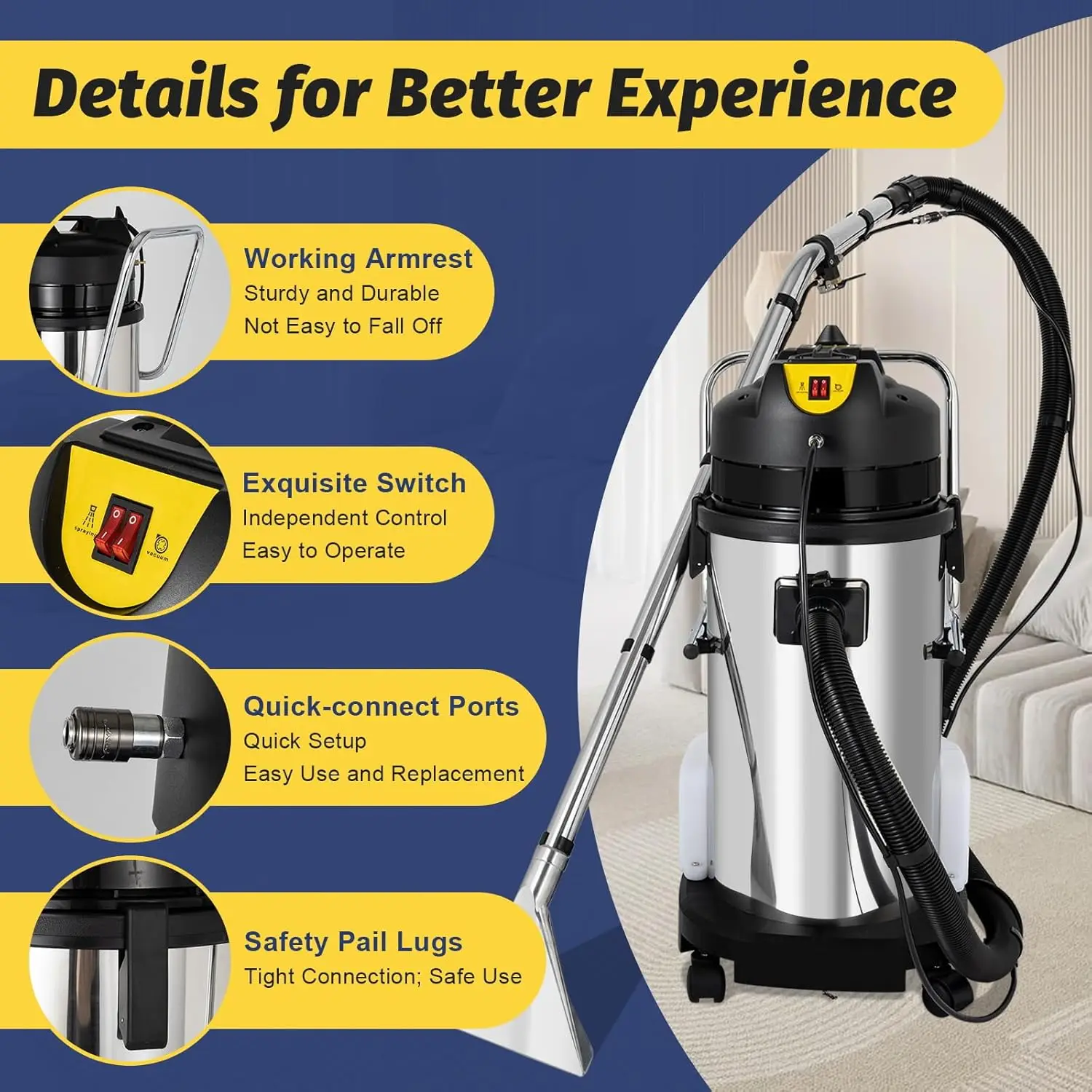 Carpet Cleaner Machine, 40 L Professional Carpet Cleaning Machine, Industrial Steam Cleaner Deep Rug Cleaner Washing 5