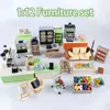1:12 Scale Miniature Dollhouse Sofa Oven Bookcase Refrigerator Model For Doll Pretend Play Mini Kitchen Decor Accessories Toy 2