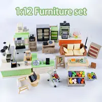 1:12 Scale Miniature Dollhouse Sofa Oven Bookcase Refrigerator Model For Doll Pretend Play Mini Kitchen Decor Accessories Toy 2