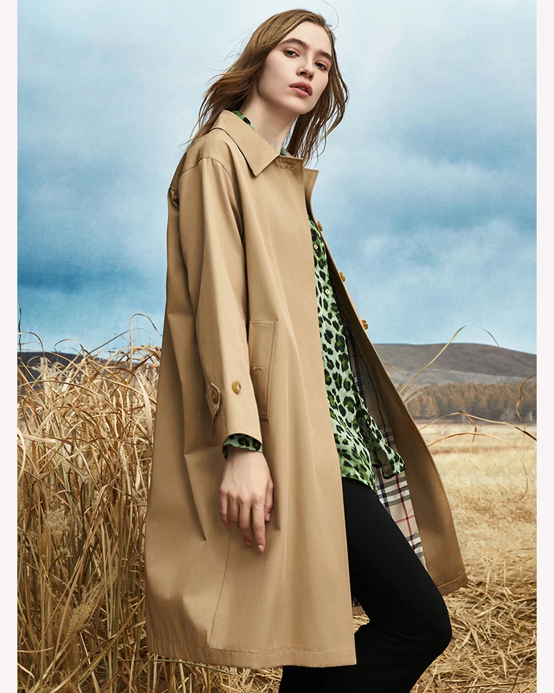 

Women's Trench Coat 2023 Autumn New Single Breasted Plaid Simple Loose Versatile Coat Women's Windbreaker