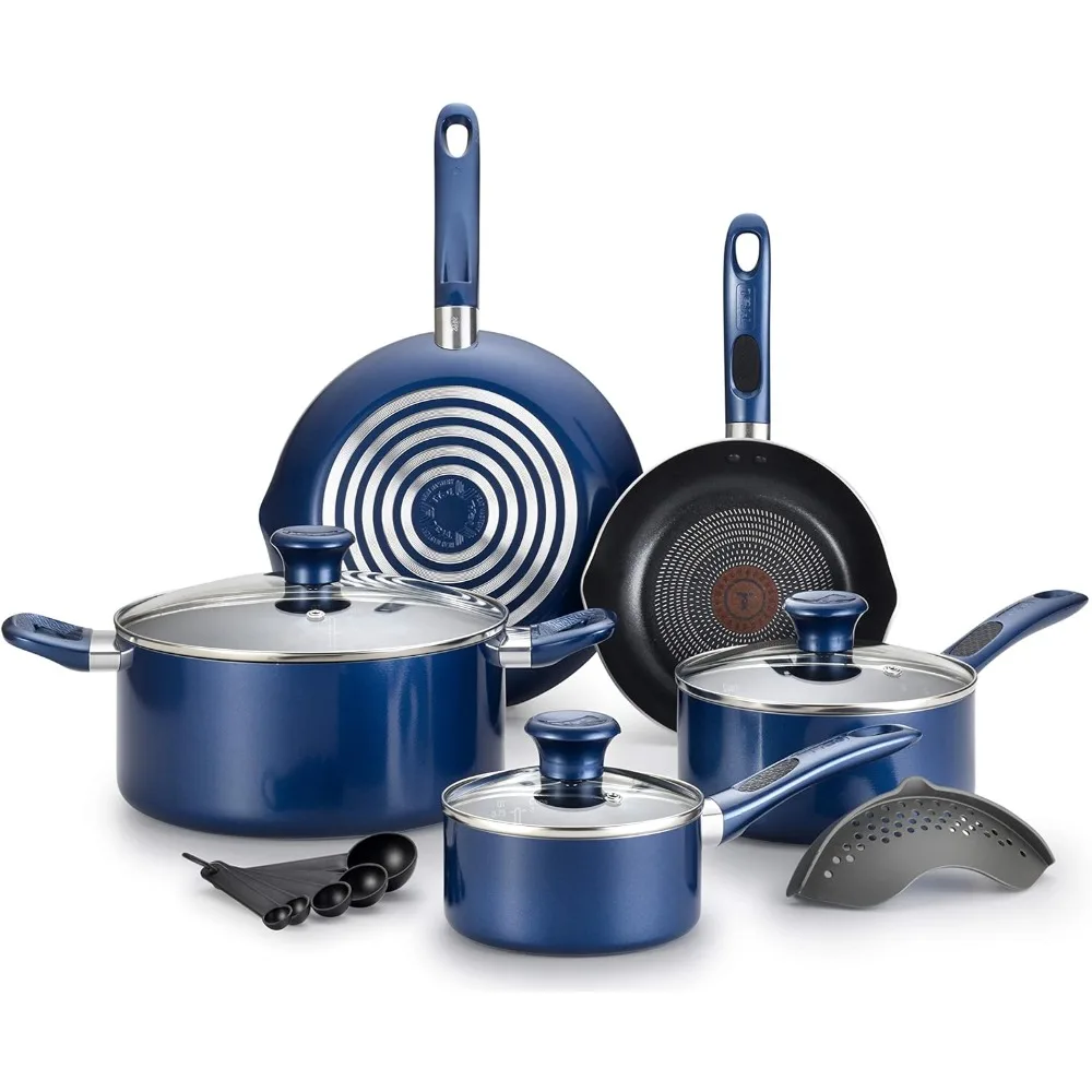 

T-fal Excite ProGlide Nonstick Thermo-Spot Heat Indicator Dishwasher Oven Safe Cookware Set, 14-Piece, Blue