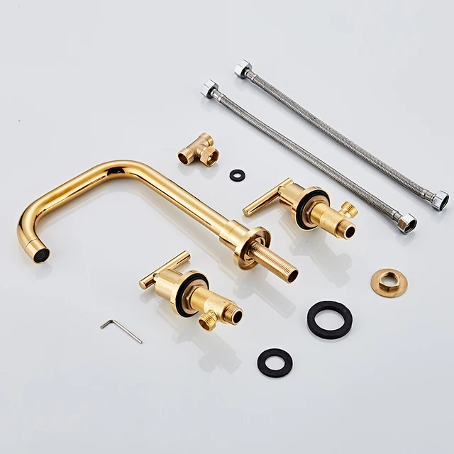 ก๊อกน้ําอ่างล้างหน้าทองเหลืองขัดเงา Chrome Deck ติดตั้งรอบห้องน้ําอ่างล้างจานก๊อกน้ํา 3 หลุมคู่ร้อนและเย็น TAP BR-711 6