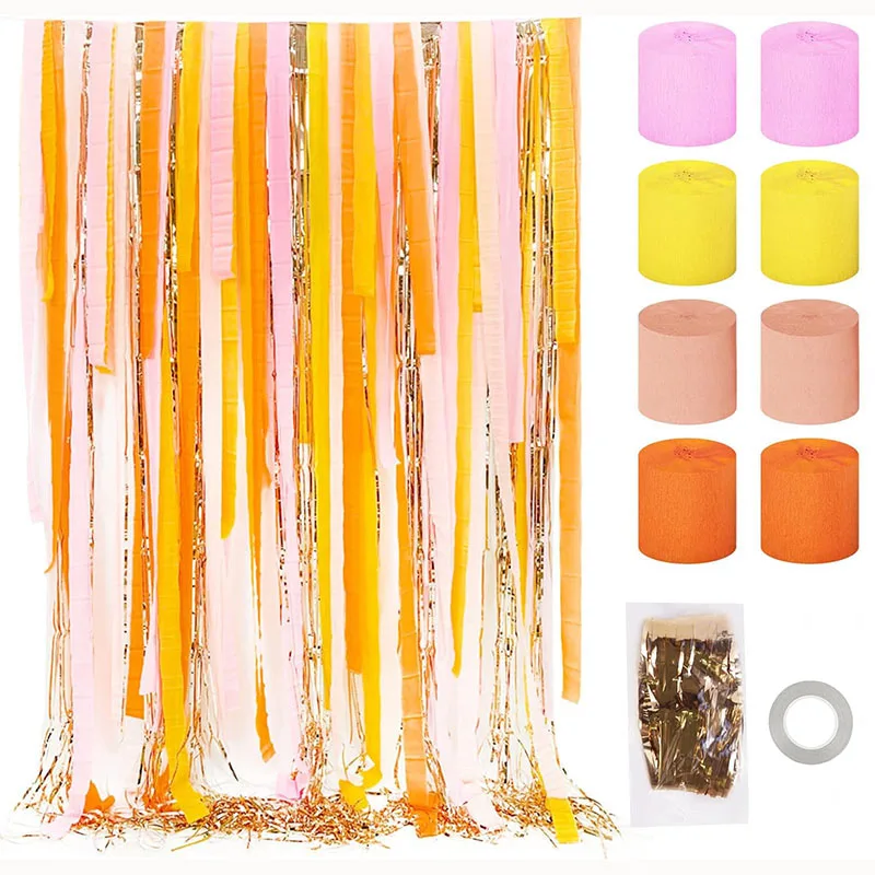 Party Decorations Crepe Paper Streamers Hanging Fringe Tinsel Curtain For Baby Shower Birthday Party Decor 8 Rolls party decorations birthday streamers