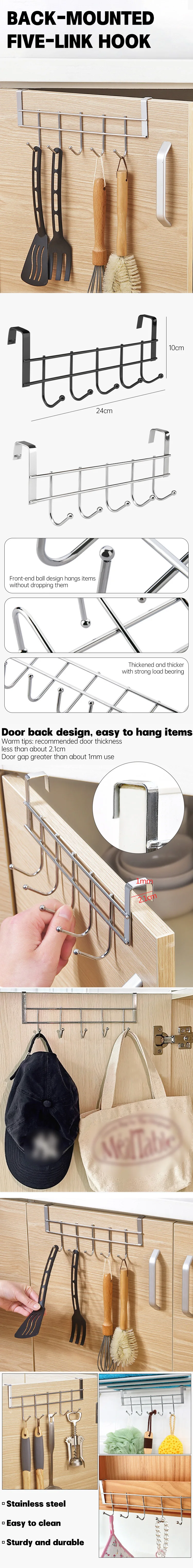 Description Picture 2 of itemStainless Steel Cabinet Hook Punch Free Storage Holder Multifunctional Towel Hanger Rack Durable Door Hook For Bathroom Kitchen