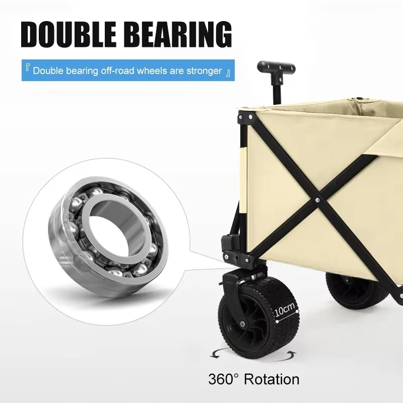 Camping Trolley with All-Terrain Big Wheels Foldable Large Capacity Heavy Multipurpose Stroller