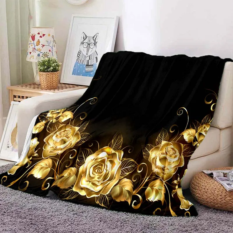 

Gold Rose Flower Blanket Ultra Lightweight Soft Plush Flannel Throws Blanket for Sofa Bed Couch Best Office Gifts