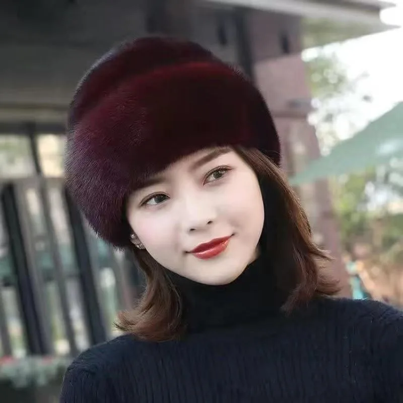 

2023 New Women Winter Whole Mink Thickened Headgear Ear Protection Warm Fur Hat Mink Hair Goes with Everything In Fashion Cap