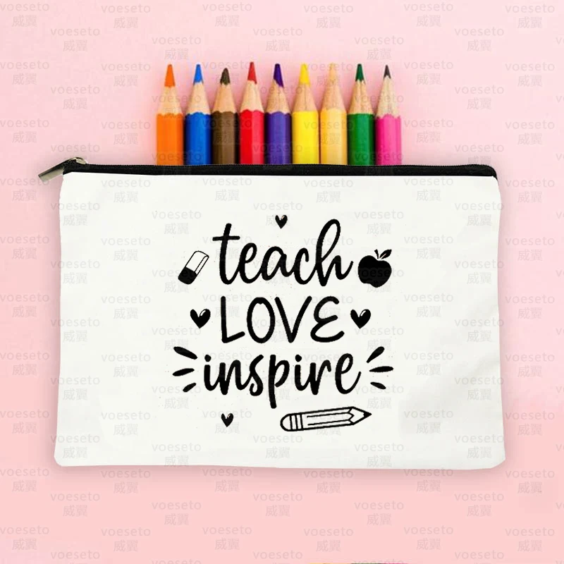 teacher love inspire Printed Makeup Bag  Pencil Case School Stationery Supplies Storage Bag Travel Wash Pouch Gifts for Atsem 4
