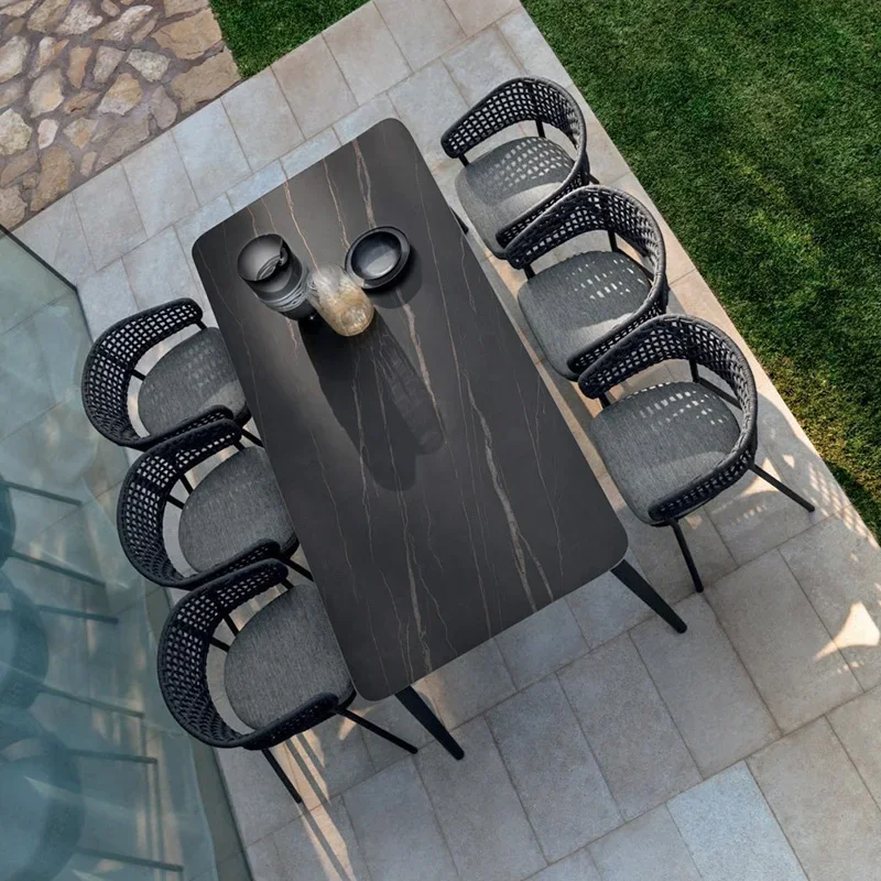 

Outdoor villa dining table chair combination outdoor slate table aluminum alloy chair simple rattan chair open garden courtyard
