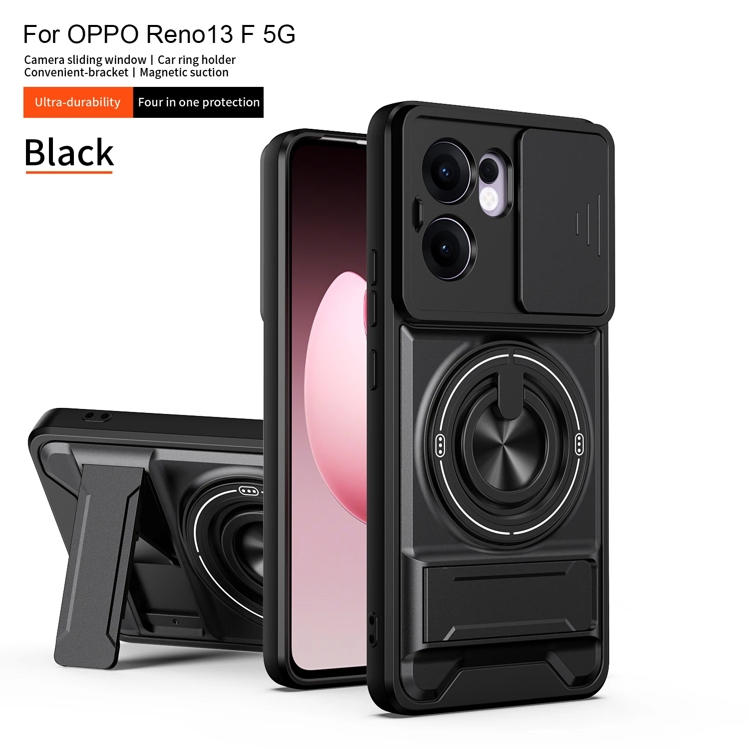Magnetic Fold Holder Military Armor Phone Case with Camera Protection