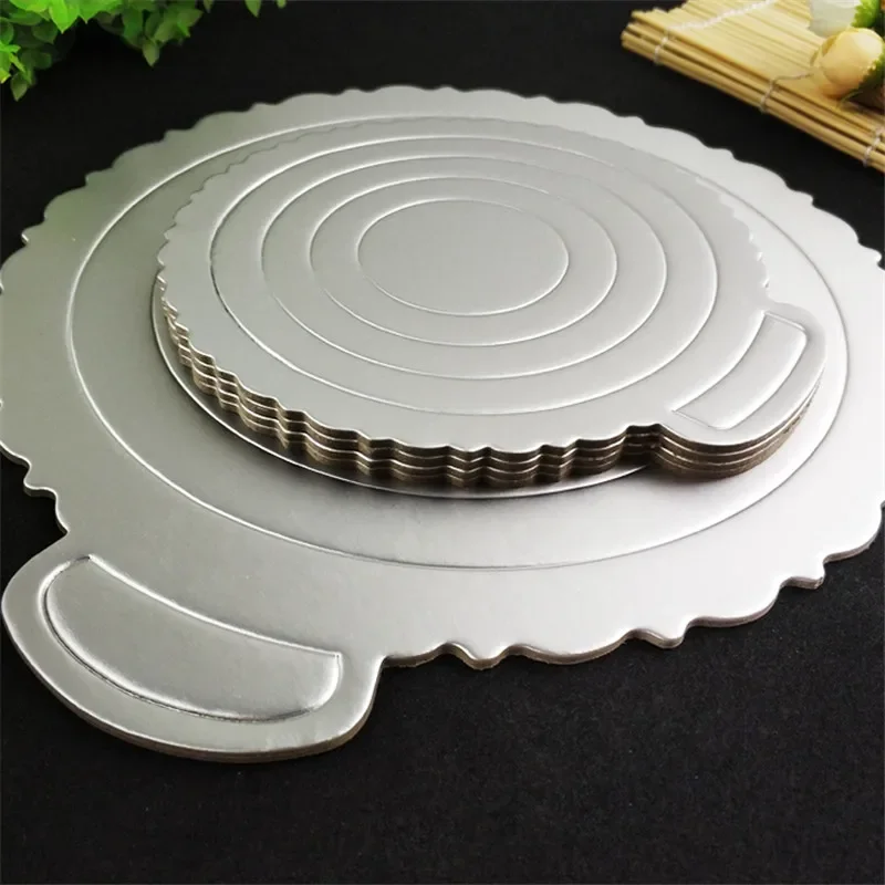 Round Square Mousse Cake Boards Mat Food Grade Paper 10 pcs Kitchen Baking accessories Gold New Year Wedding Cake Displays Tray