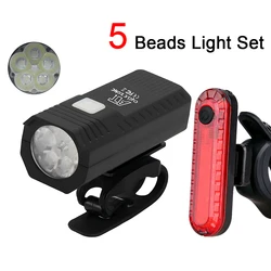 USB Rechargeable Bike Light Set with Taillight - Easy Install, 3 - Mode Brightness (5 Beads set)