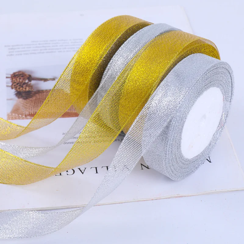 Gold Silver Glitter Ribbon - 25 Yards for DIY Crafts, Gift Wrapping, and Decoration