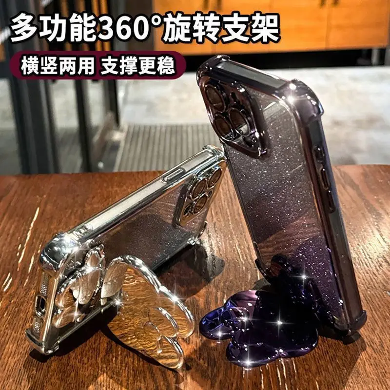 Rabbit Makeup Mirror Holder Gradient Glitter Strap Back Cover