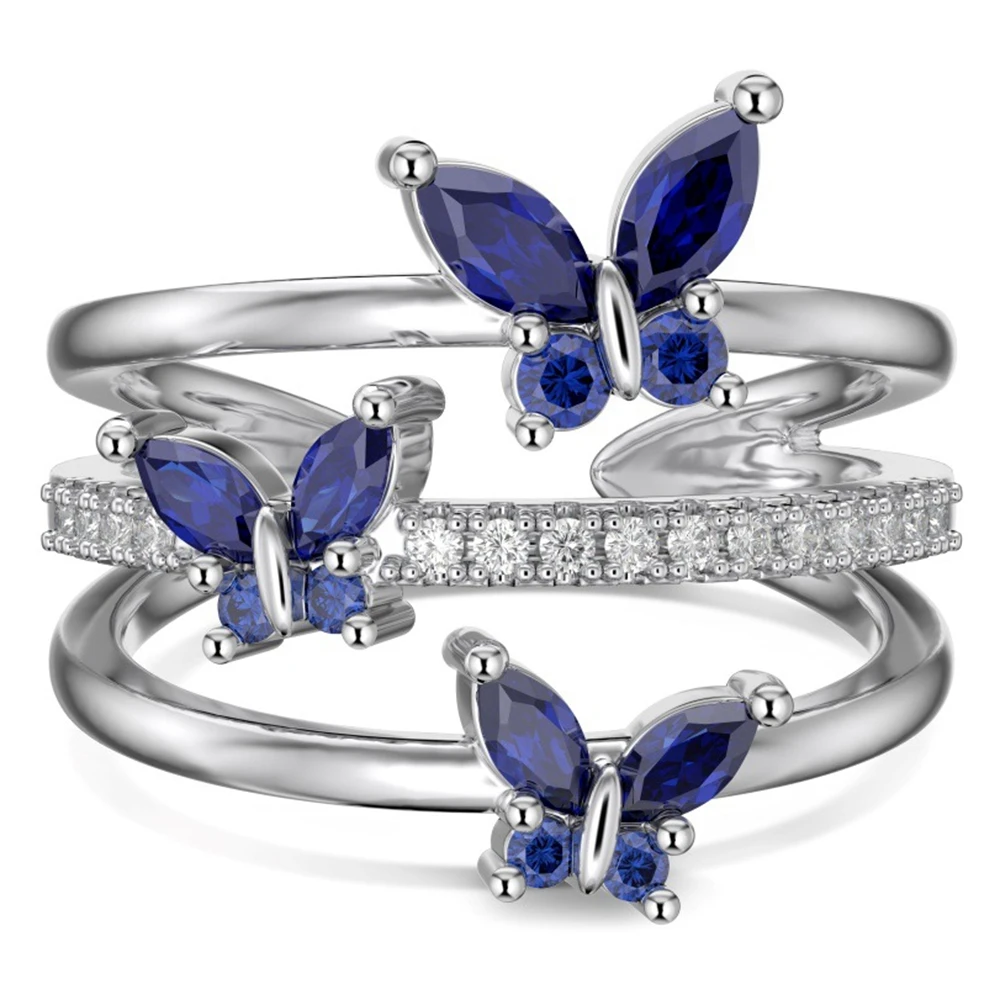 Wong Rain 18K Gold Plated 925 Sterling Silver Butterfly Lab Sapphire Gemstone Wedding Ring For Women Fine Jewelry Gift Wholesale