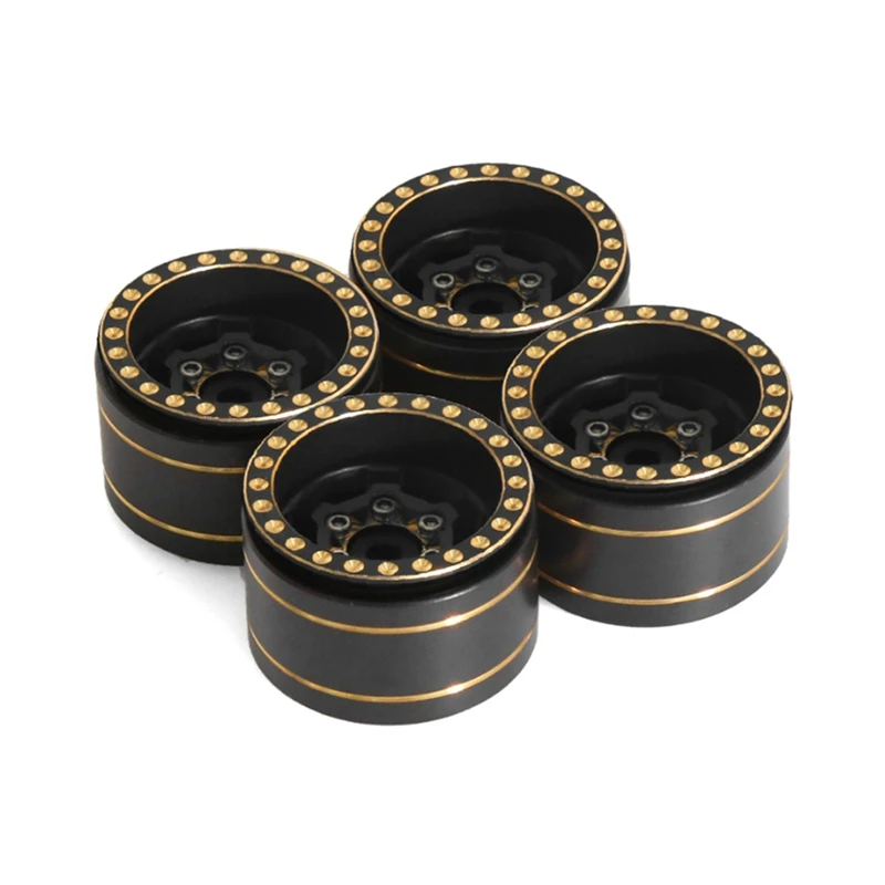 4Pcs 1.0 Plus Brass Beadlock Wheel Rims Wheels For 1/18 TRX4M SCX24 FCX24 RC Car Upgrade Parts-HDL