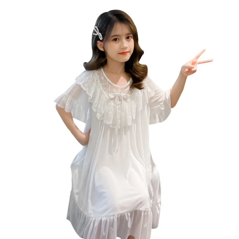 

Children's Summer Princess Nightdress Baby Girl Pajamas Sleep Dress Short Sleeve Lace Collar Design Toddler Homewear Nightgowns