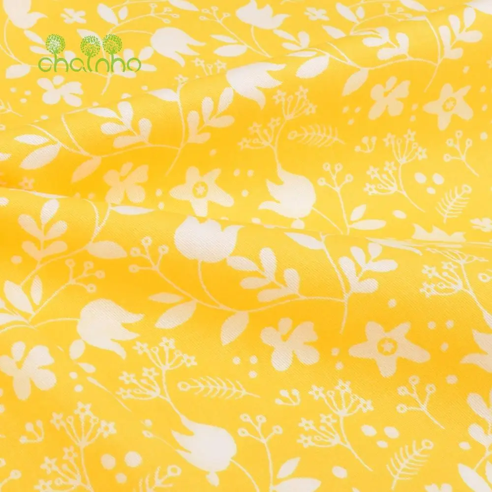 Chainho,Printed Twill Weave Cotton Fabric,Patchwork Cloth,DIY Sewing Quilting Material,Yellow Series,4 Specification,CC393
