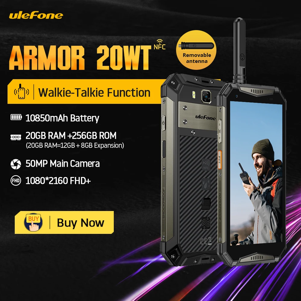 Ulefone Armor-20WT 견고한 방수 스마트 폰 DMR 워키 토키, 2023 mAh 휴대폰 20GB + 10850 GB 안드로이드 폰, 256 신제품
