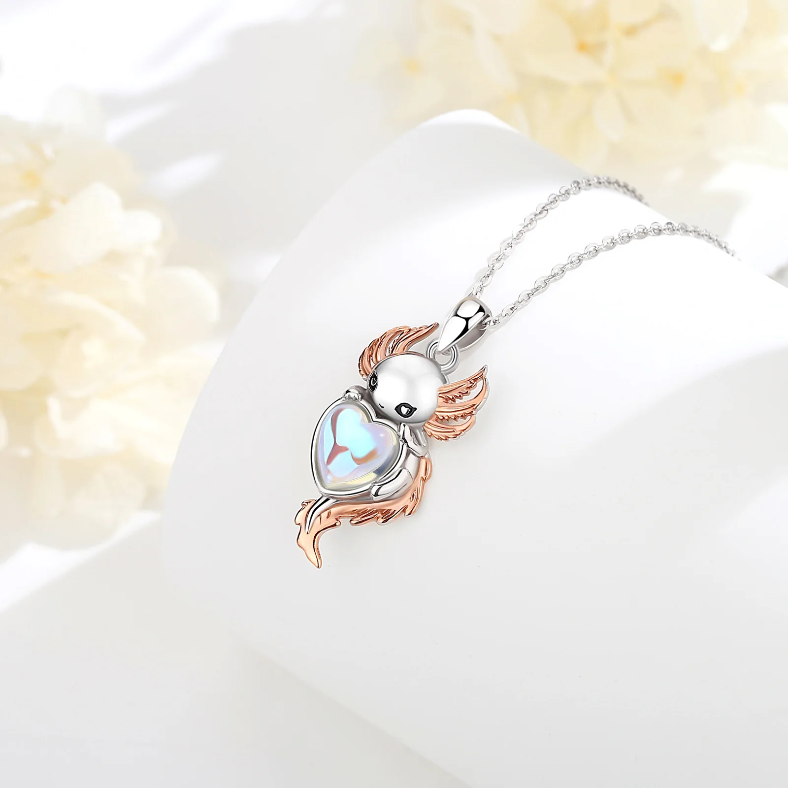 Collana Axolotl In Argento Sterling 925 Con Pietra Di Luna | Ciondolo Axolotl | Gioiello Per Donne