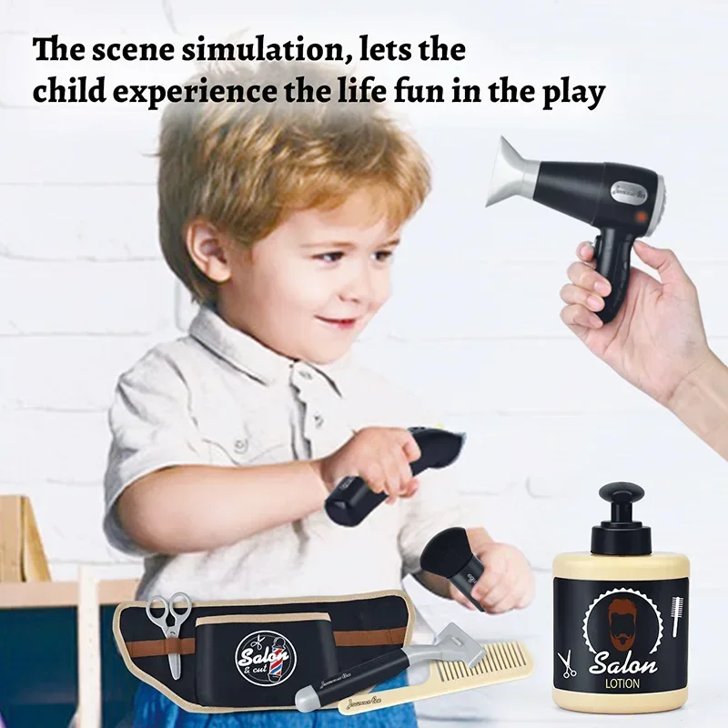 Kids Hair Styling Toys Pretend Hair Salon Shaving Set Pretend Play Fashion Makeup Set Toy for Birthday Party Dress Up Game Gift