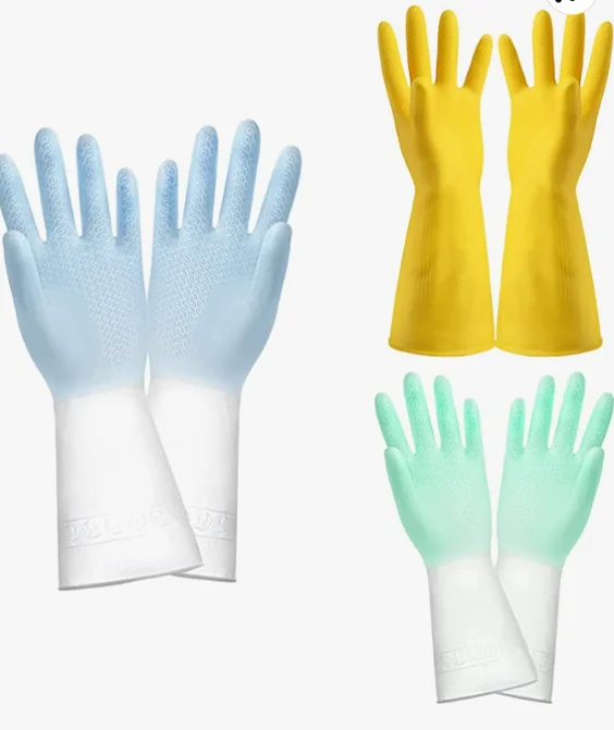 Zaprosze Household Cleaning Gloves, Reusable Dishwashing Cleaning Gloves, Food Grade NonSlip