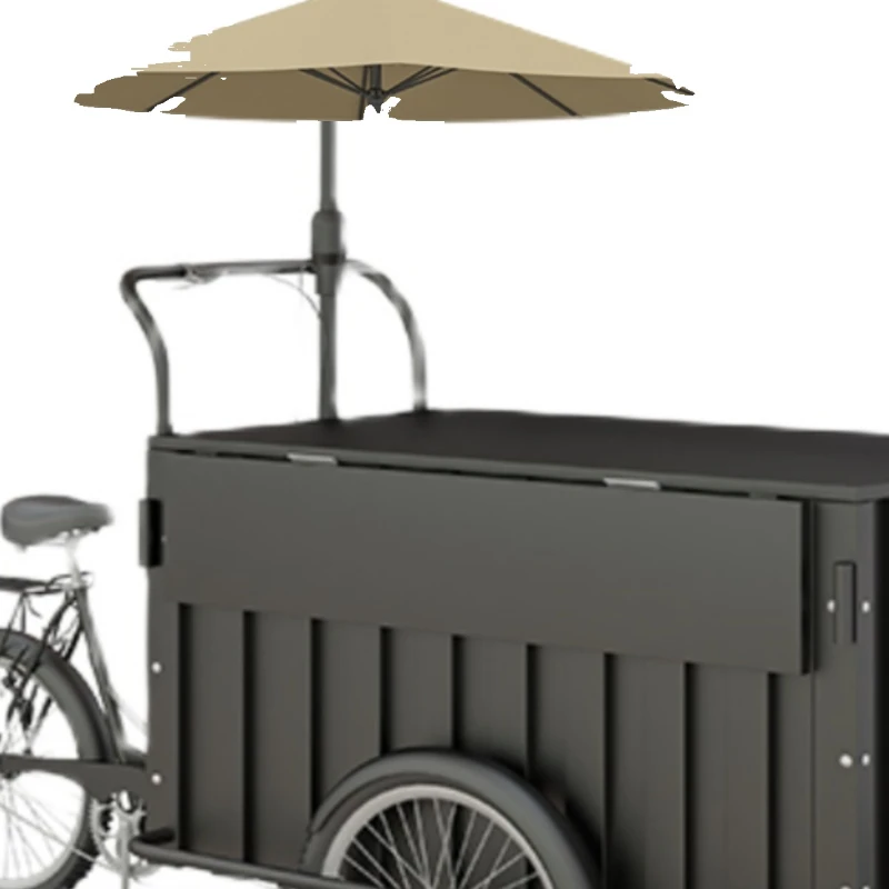 

Creative Iron Art Three wheeled Reverse Riding Bicycle Mobile Snack Cart Night Market Coffee Hotel Stall Food Dining Cart